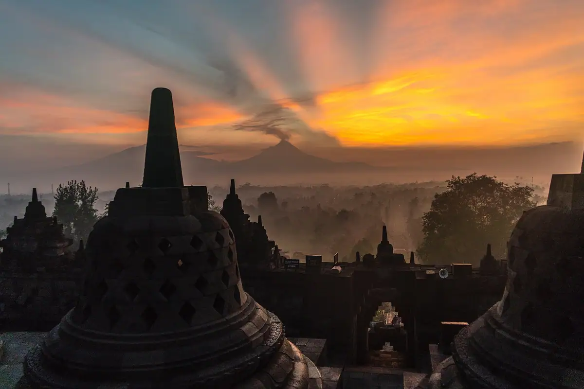 Sunrise over Borobudur, Java.